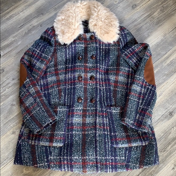 Topshop Shearling Collar Swing Pea Coat - Picture 1 of 8